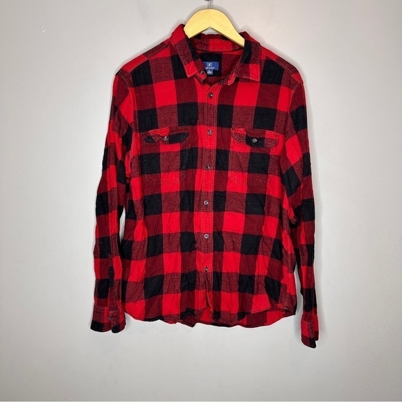 George black & red buffalo check plaid button down flannel - Picture 1 of 5
